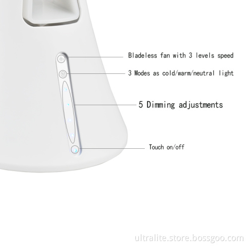 Dimmable 5 Levels Touch Switch Light Led Table Lamp With Bladeless Fan And Rgb Feature
